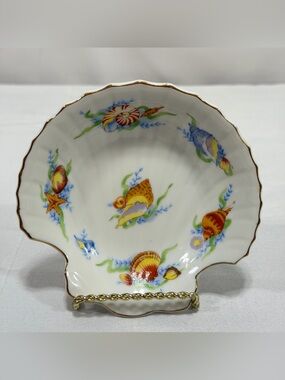 Vintage Ben Rickert Seashell Trinket Soap Dish Floral Japan Fine China